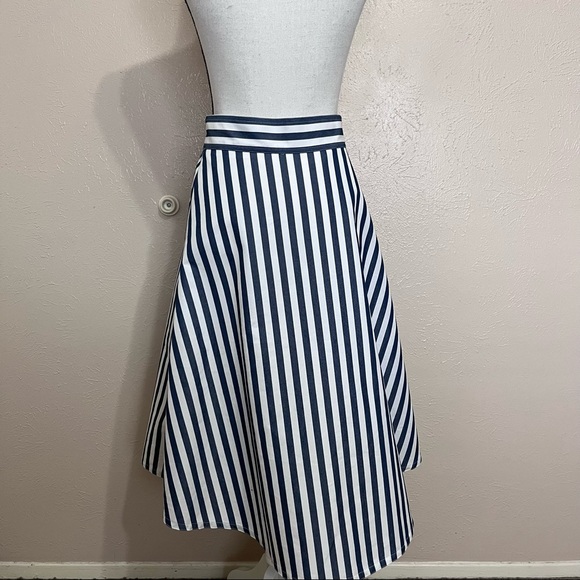 SOLD E Anthropologie Maeve Blue Striped Asymmetric Skirt - Picture 4 of 10